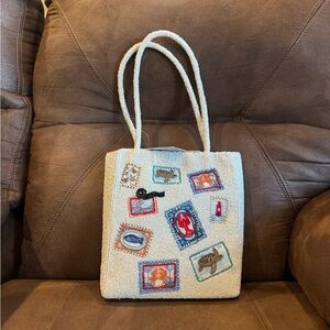 VIRAL MARSHAS Beaded Cream Tote Bag